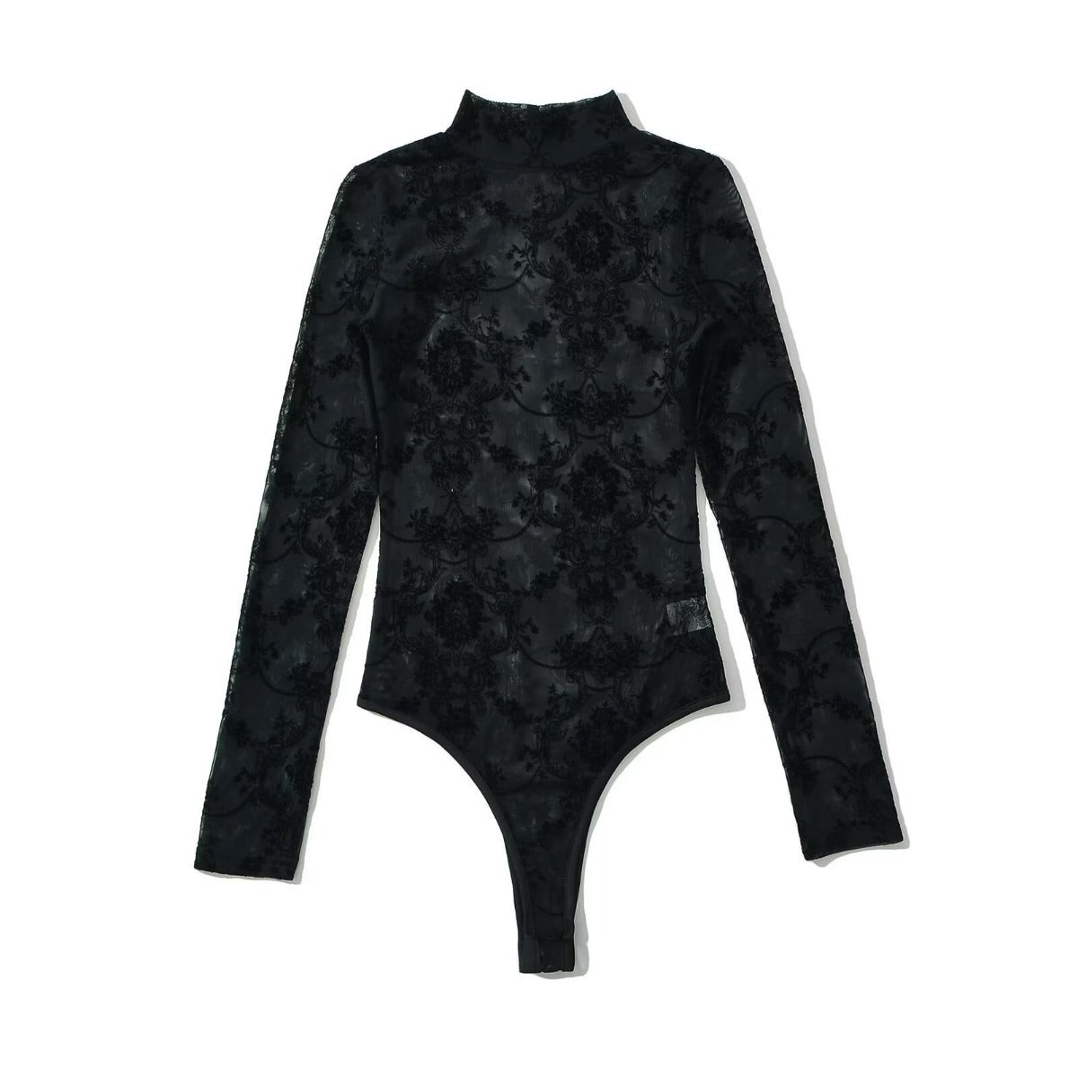 Women Tops Summer Flocking Mesh Stand Collar Jumpsuit Sexy Top