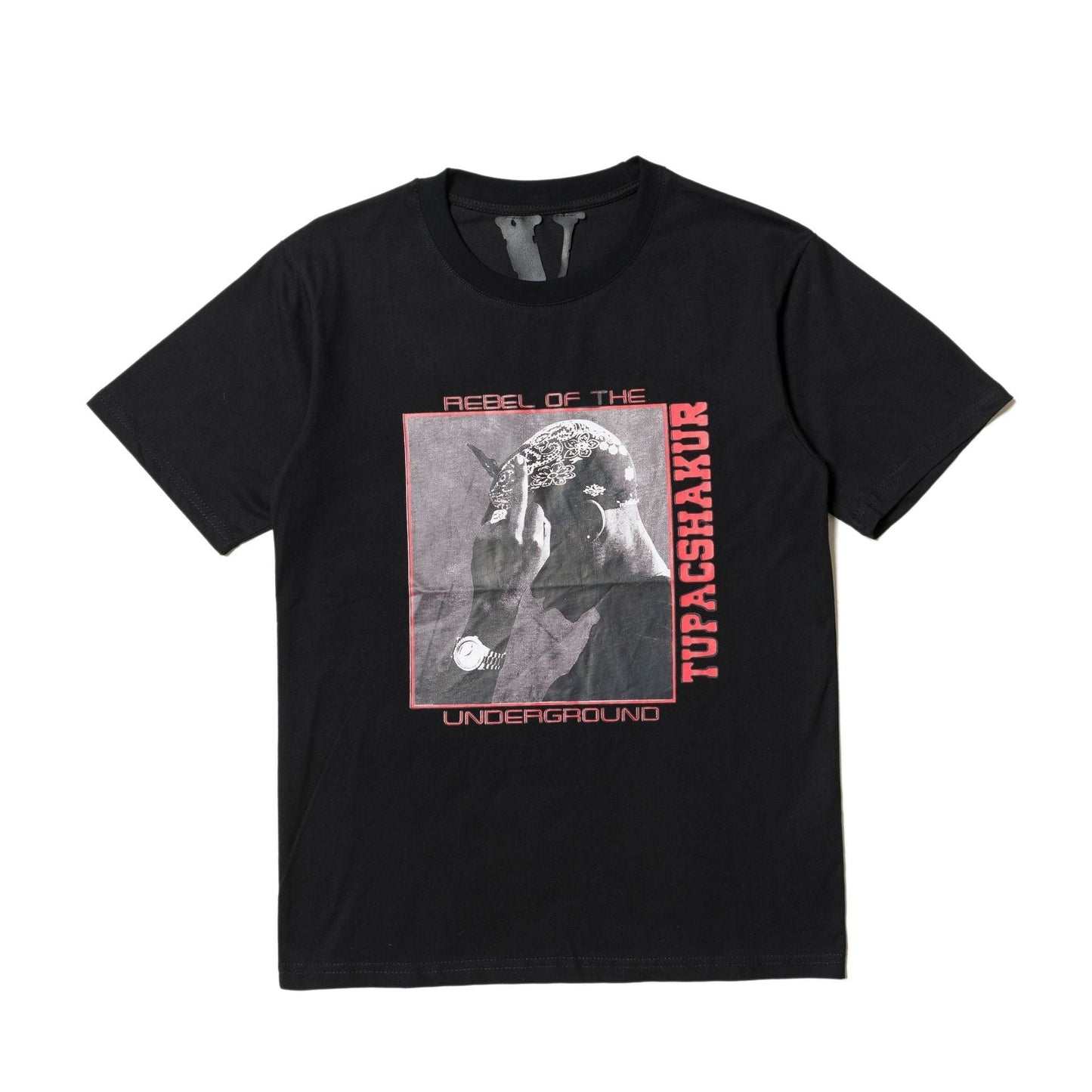 Vlone T Shirt Vertical Middle Finger Large VT Shirt Hip Hop Tupark Portrait Printing Men's and Women's round Neck Short Sleeve