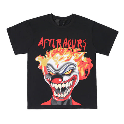 Vlone T Shirts Clown Flame Large V Printed Short Sleeve T-shirt Men's and Women's High Street BF Style Loose Half Sleeve