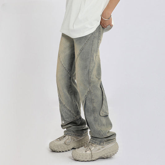 Men Jeans Straight Jeans Loose Wide Leg Pants Denim Trousers