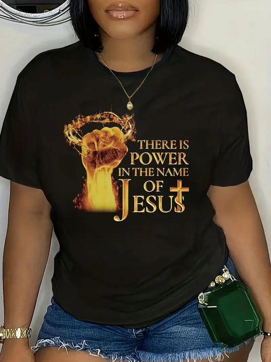 There Is Power in The Name of Jesus Crew Neck Casual Short S