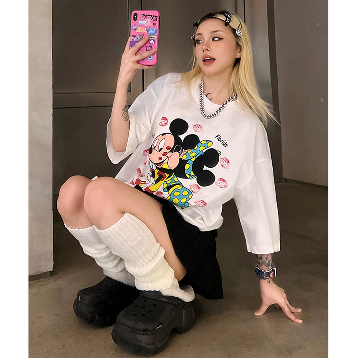 Unisex T-Shirts Washed Old Vintage Mickey Mouse Cartoon Anime Loose T-Shirt