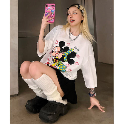Unisex T-Shirts Washed Old Vintage Mickey Mouse Cartoon Anime Loose T-Shirt