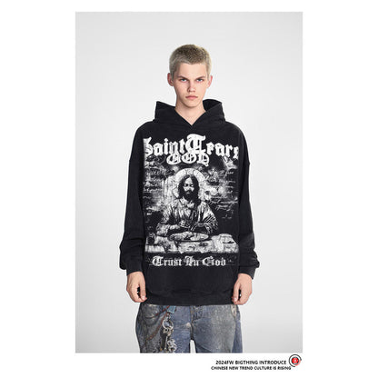 Unisex Hoodies Saint Michael Old Casual Loose Hoodie