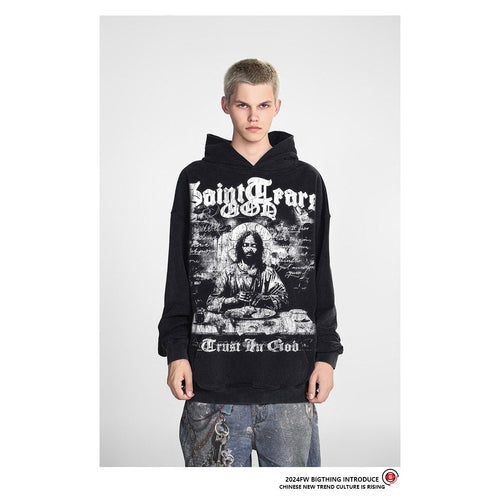 Unisex Hoodies Saint Michael Old Casual Loose Hoodie