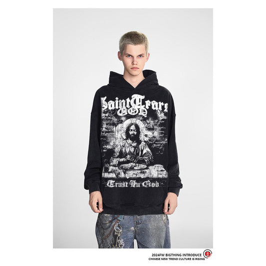 Unisex Hoodies Saint Michael Old Casual Loose Hoodie