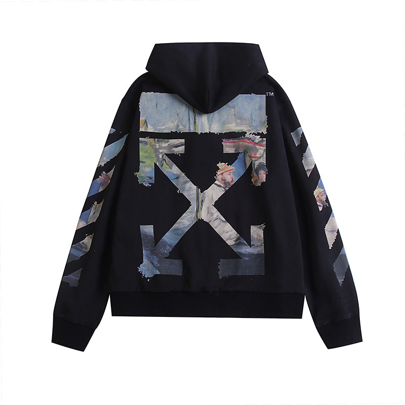 OW Hoodie Monet Oil Painting Zipper Sweatshirt Long Sleeve Pure Cotton