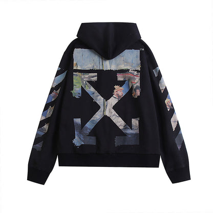 OW Hoodie Monet Oil Painting Zipper Sweatshirt Long Sleeve Pure Cotton
