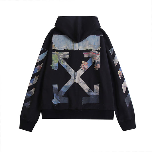 OW Hoodie Monet Oil Painting Zipper Sweatshirt Long Sleeve Pure Cotton