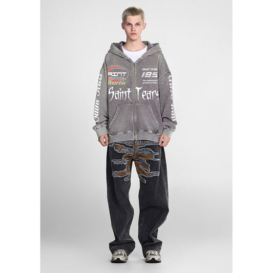 Unisex Hoodies Saint Michael Trendy Old Loose Hoodie