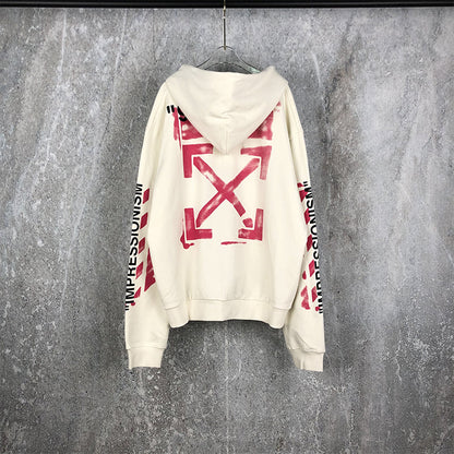 OW Hoodie 99 Zipper Long Sleeve Sweatshirt Red Graffiti