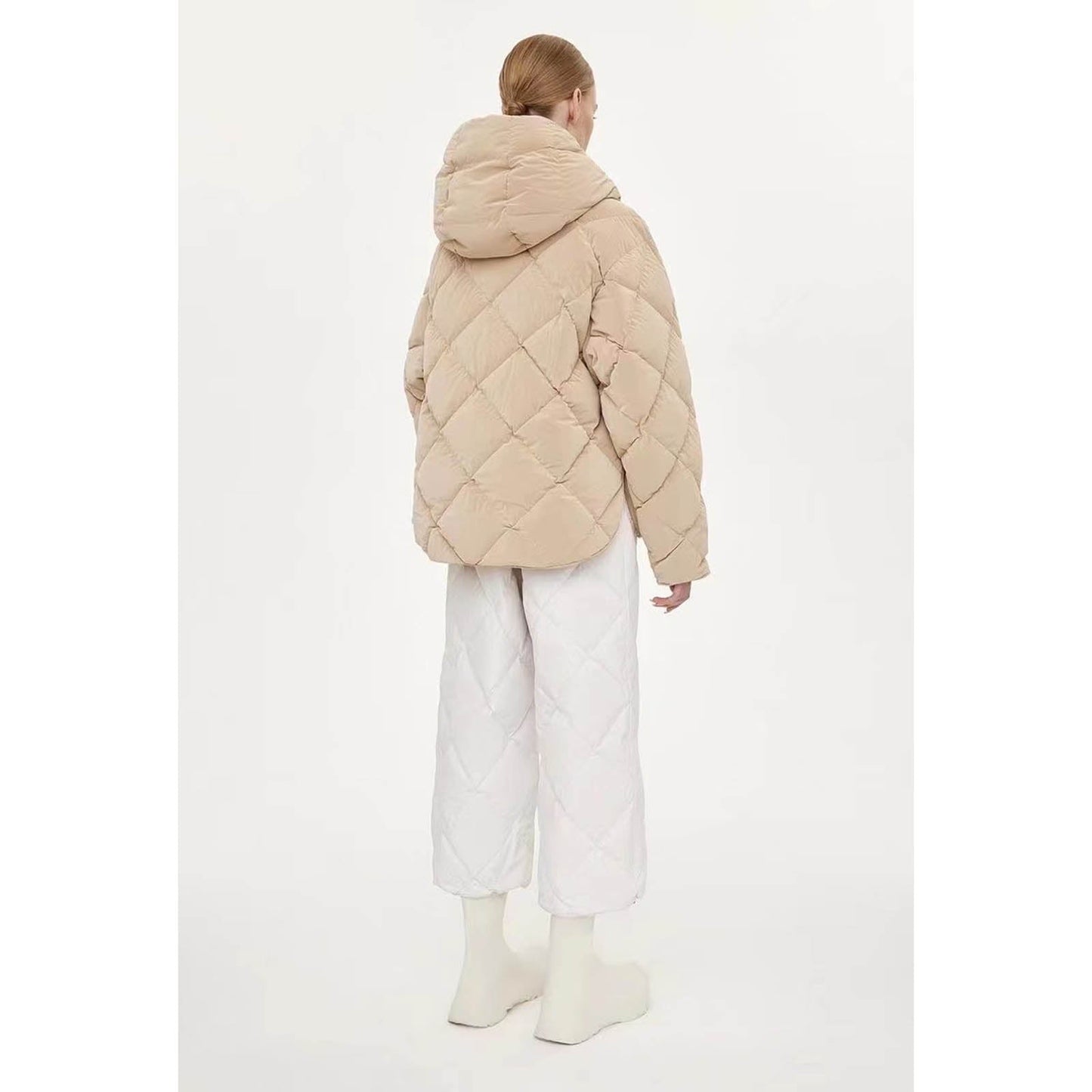 Women Cotton Coat Breasted Loose and Warm Diamond Grid Cotton Jacket