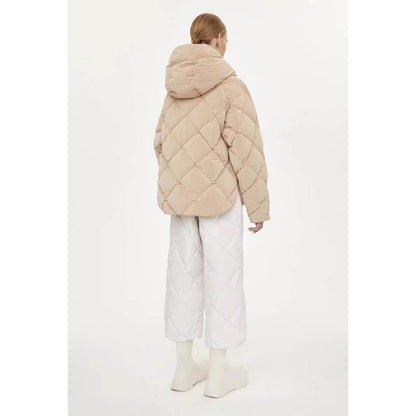 Women Cotton Coat Breasted Loose and Warm Diamond Grid Cotton Jacket