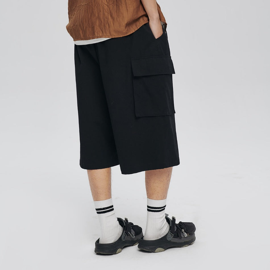 Unisex Shorts Retro Large Pocket Cropped Pants Loose Casual