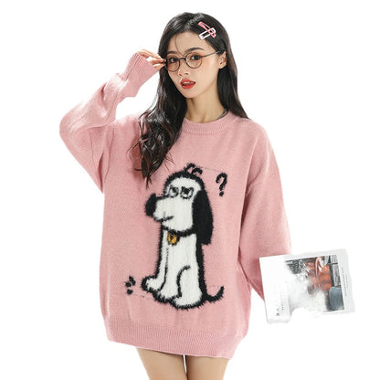 Women Sweater Retro Fun Cartoon Knitted Couple's Tops