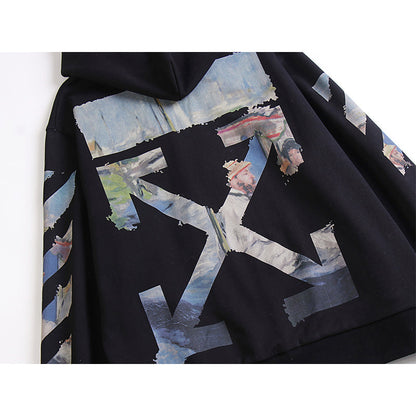 OW Hoodie Monet Oil Painting Zipper Sweatshirt Long Sleeve Pure Cotton