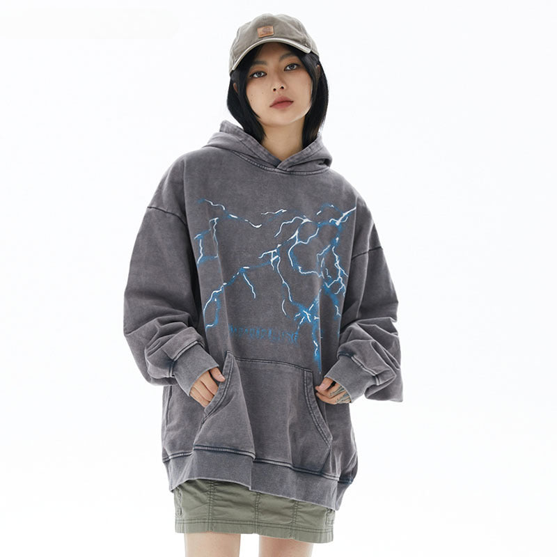 Men Hoodie Hip Hop Wash Oversize Hooded Sweater Vintage Sports Sweater for Men and Women