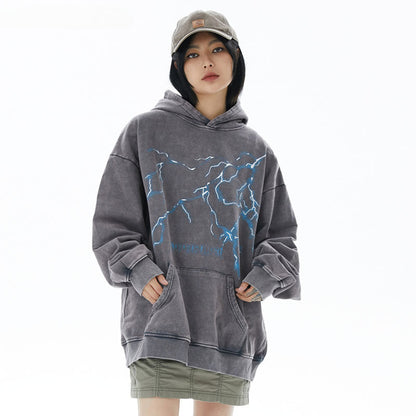 Men Hoodie Hip Hop Wash Oversize Hooded Sweater Vintage Sports Sweater for Men and Women