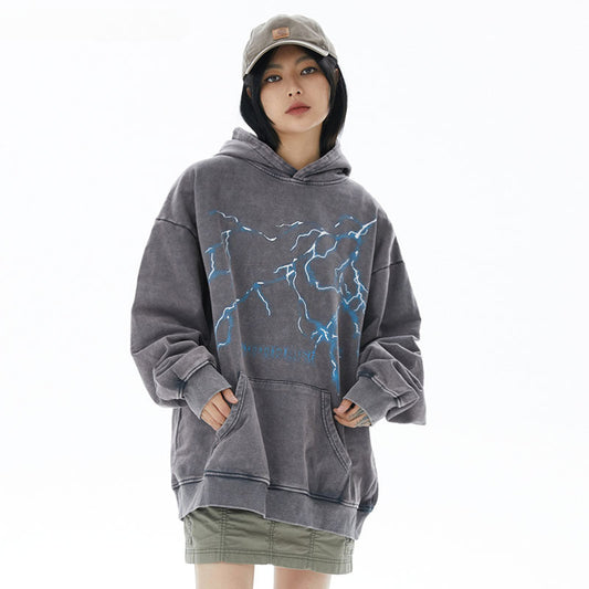 Men Hoodie Hip Hop Wash Oversize Hooded Sweater Vintage Sports Sweater for Men and Women