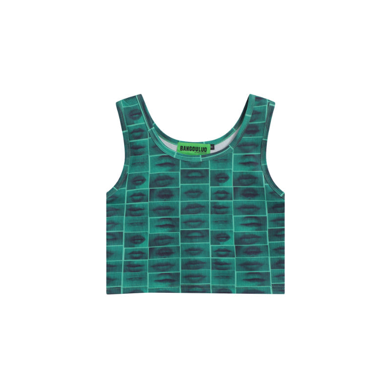 Women Vest Retro Love Full Printed Y2g Short Vest