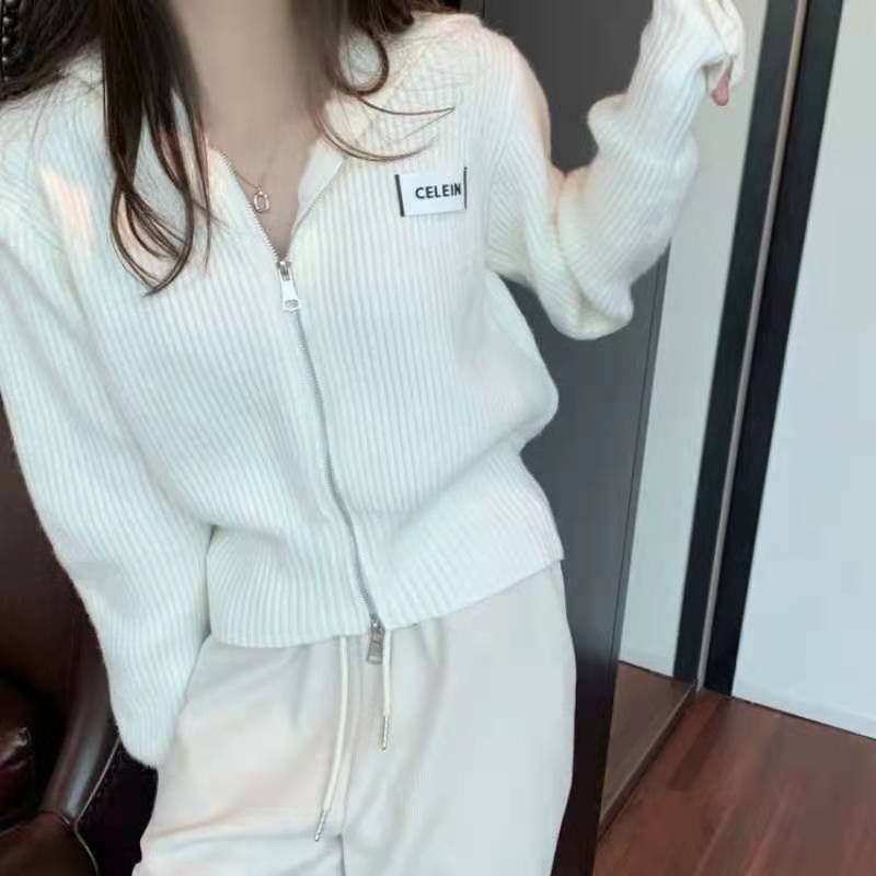 Women Knitwear Spring and Autumn Double Zipper Knitted Cardigan Jacket