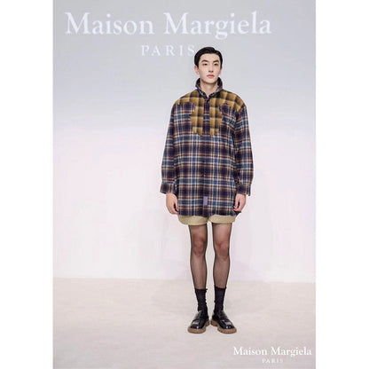 Unisex Shirts Vintage Plaid Shirt Splicing Loose Jacket