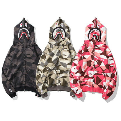 Geometric Designer Shark Full Zip Up Unisex Y2K Style Streetwear Crafted with High-Quality Material
