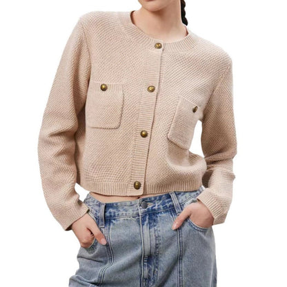 Women Knitted Cardigan Long-Sleeved Pink Knitted Cardigan Jacket