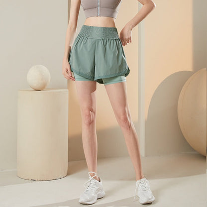 Women Yoga Sports Shorts Training Running Fake Two-Piece Quick-Drying