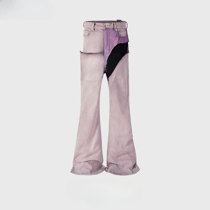 MIJKO Mens Vintage Pants MIJKO RICK wind splicing coated micro-pull jeans