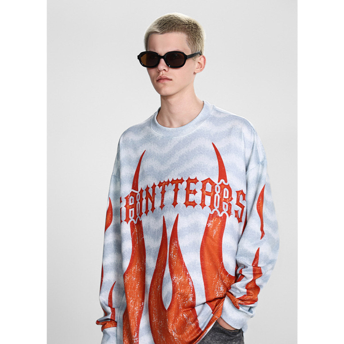 Mens Long Sleeve Shirt Saint Michael Flame Pattern Long Sleeve