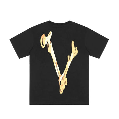 Vlone T Shirts Skull Bones Large V Printed Short Sleeve T-shirt Men and Women Couple Hip Hop Half Sleeve