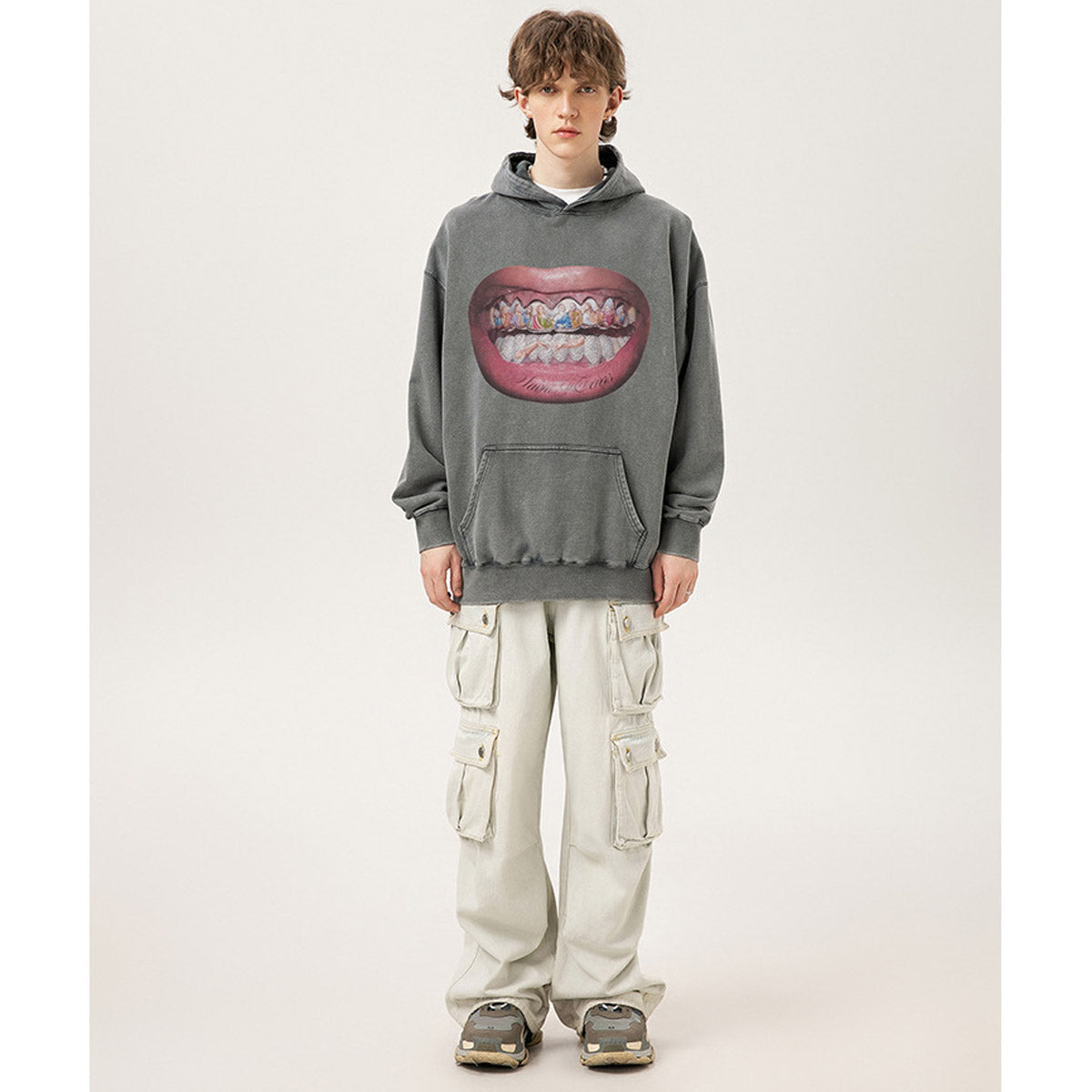 Unisex Hoodies Saint Michael Big Mouth Pattern Made Old Hoodie