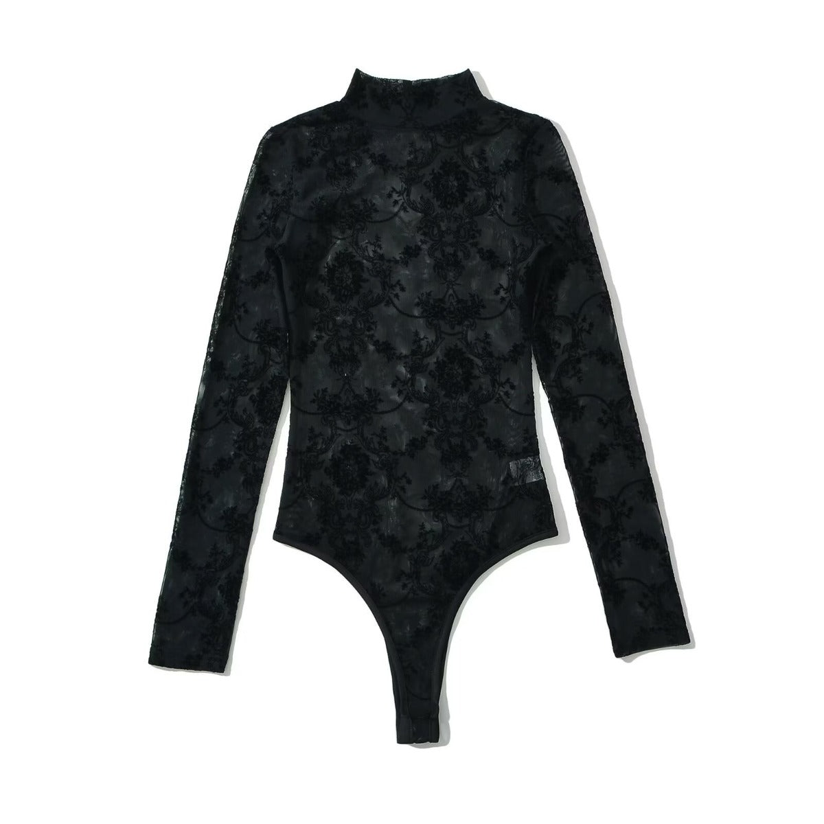 Women Tops Summer Flocking Mesh Stand Collar Jumpsuit Sexy Top