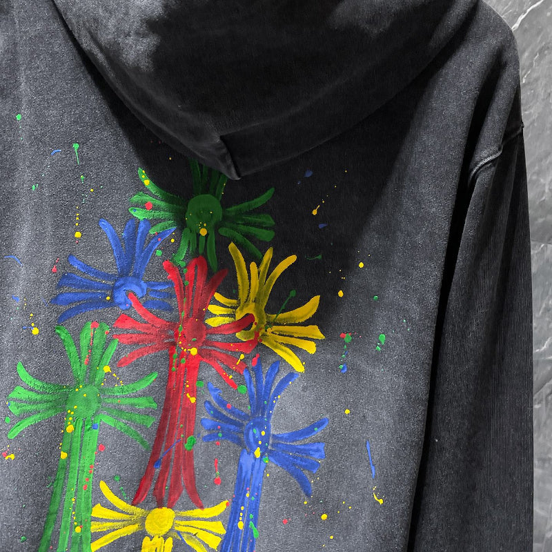 Chh Chrome Hearts Hoodie graffiti colorful hand-painted wash water do old hooded sweater