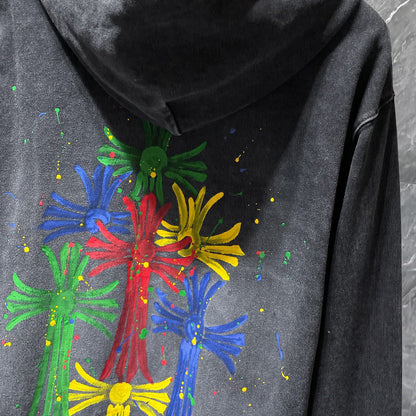 Chh Chrome Hearts Hoodie graffiti colorful hand-painted wash water do old hooded sweater
