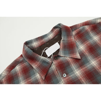 Unisex Shirts BIGTHING Margiela Style Vintage Rust Red Checkered Jacket