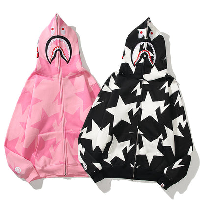 Star Print Designer Shark Full Zip Up Unisex Hoodie Style Streetwear Made with High-Quality Material