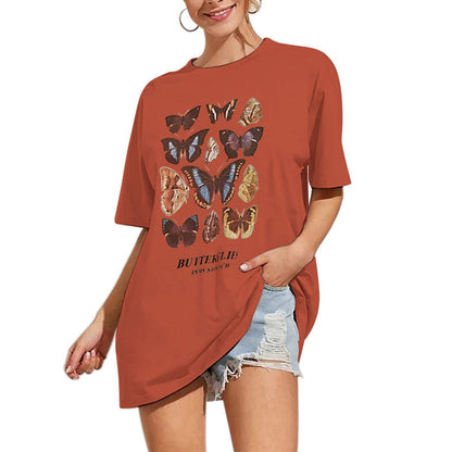 Meladyan Women’s Butterfly Printed Graphic Oversize Tee