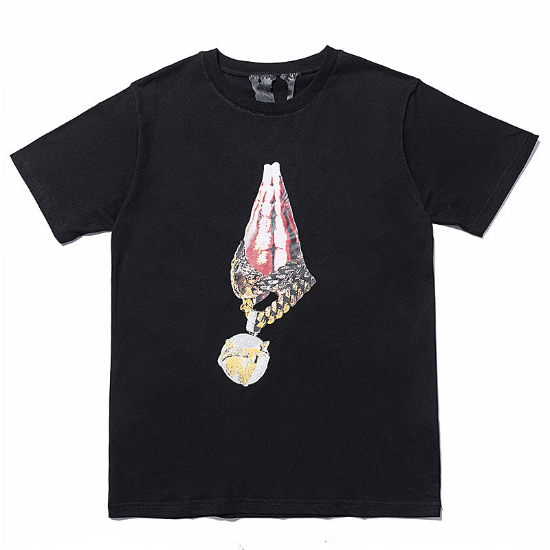 Vlone T Shirts Palm Necklace Large V Printed High Street Men's and Women's Short-Sleeved T-shirt