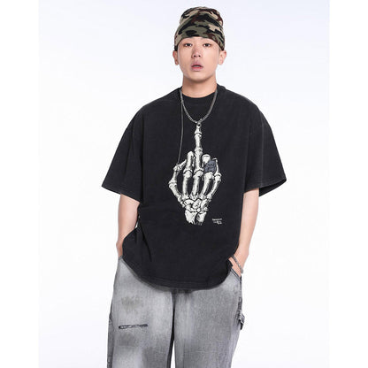 Unisex T-Shirts GALLERY DEPT Skull Middle Finger Print Loose T-Shirt