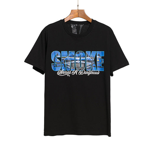Vlone T Shirts V-Shaped Female Somke Printed Short Sleeve T-shirt Men and Women Hip Hop Couple Half Sleeve
