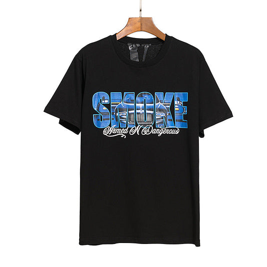 Vlone T Shirts V-Shaped Female Somke Printed Short Sleeve T-shirt Men and Women Hip Hop Couple Half Sleeve