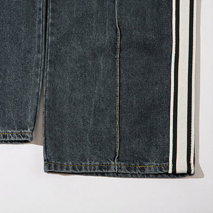 Women Pants Striped Draping Jeans Vintage Loose Draggle-Tail Trousers