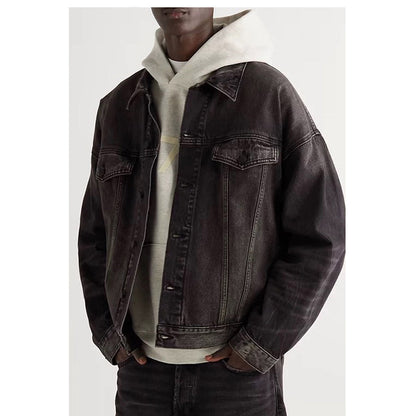 Unisex Denim Jacket FOG Lapel Vintage Black Denim Jacket