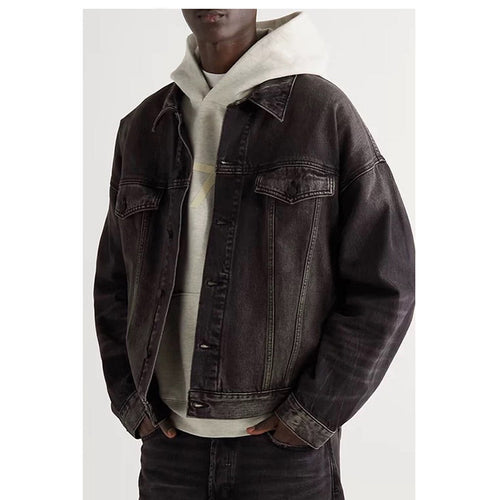 Unisex Denim Jacket FOG Lapel Vintage Black Denim Jacket