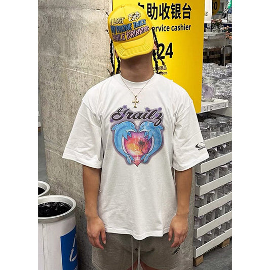 Unisex T-Shirts GRAILZ PROJECT G/R Dolphin Sunset Scene Print Loose T-Shirt