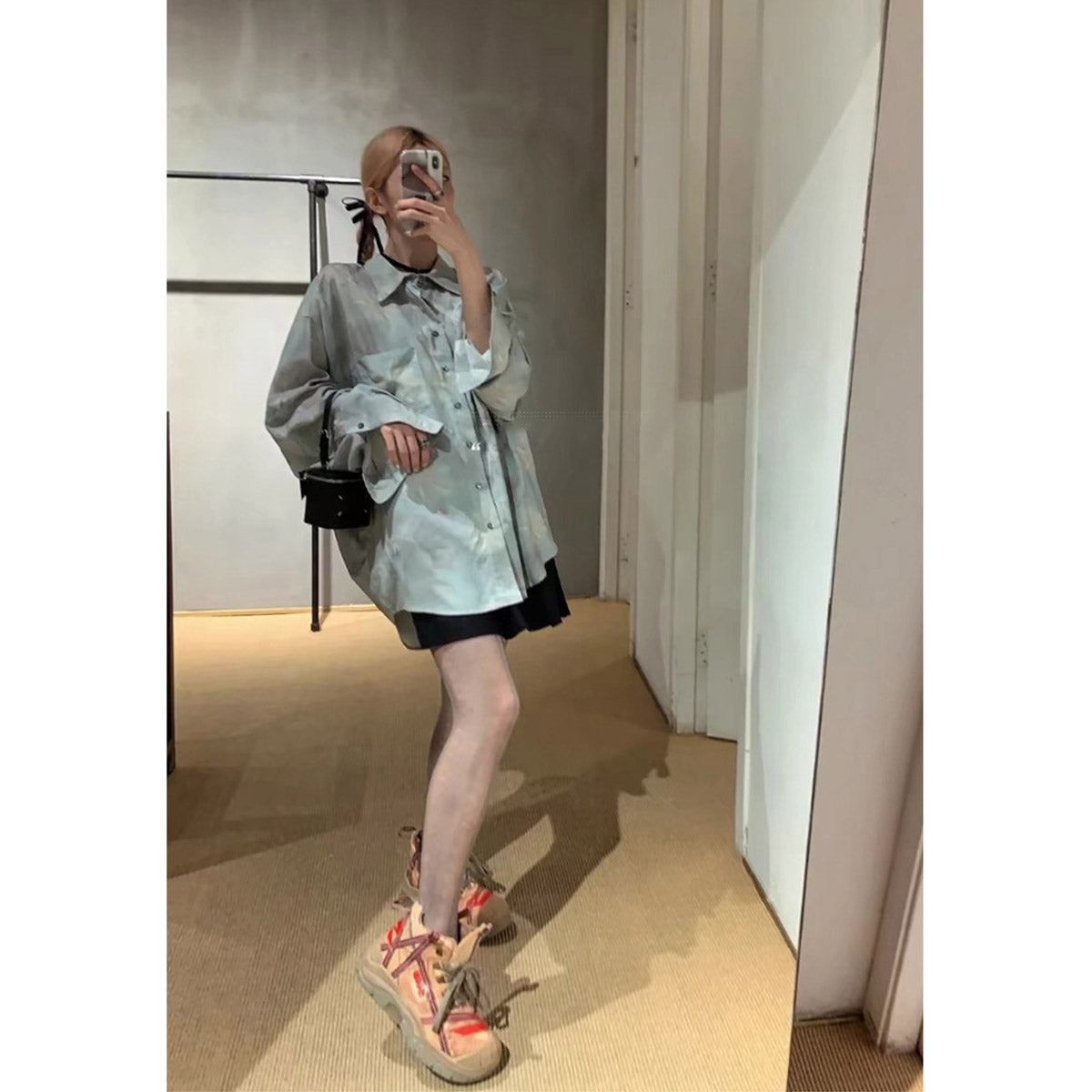Unisex Shirts Floral Print Oversized Satin Shirt