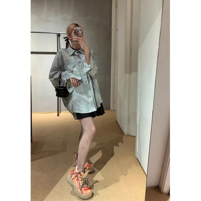 Unisex Shirts Floral Print Oversized Satin Shirt