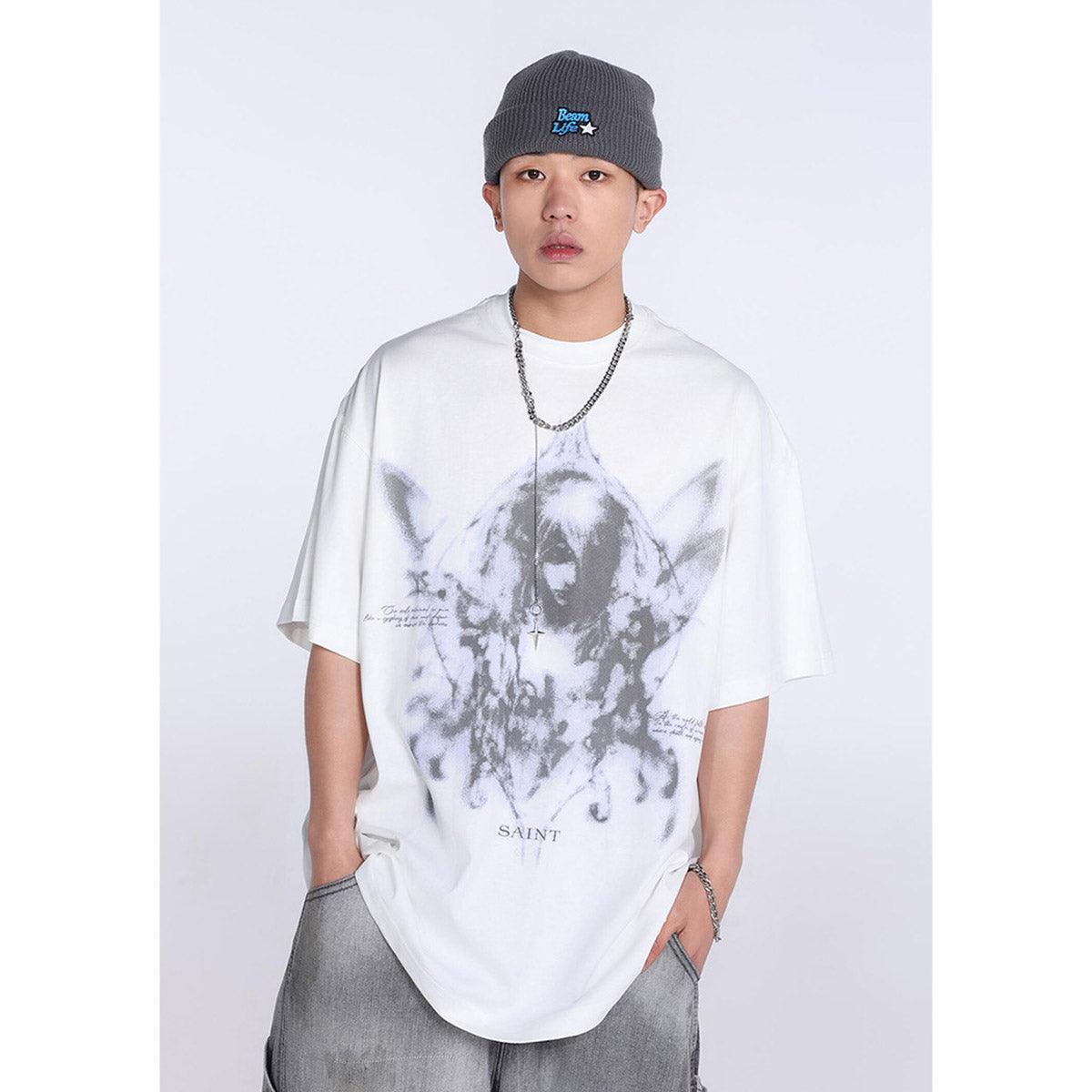 Unisex T-Shirts Saint Michael Anime Print Loose Casual T-Shirt